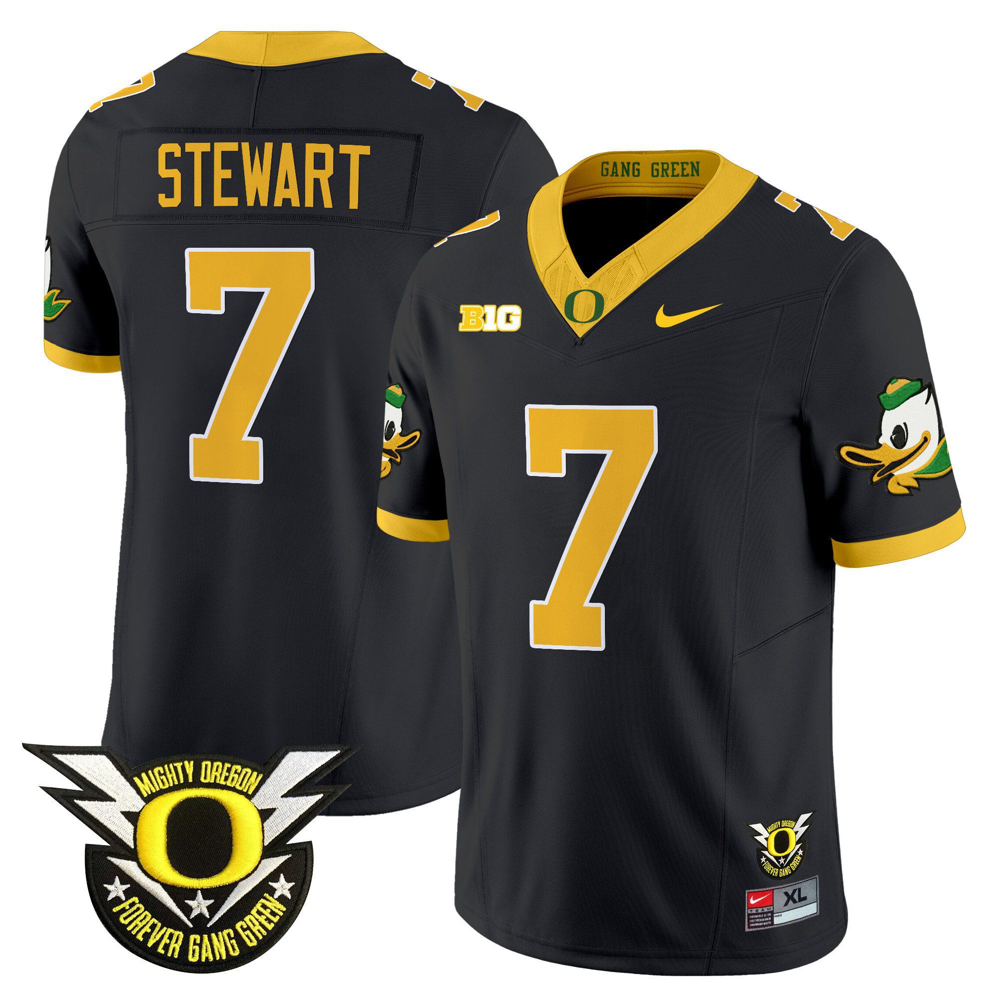 Men Oregon Ducks #7 Stewart Black 2024 Nike Forever Gang Green & BIG Patch Vapor Limited NCAA Jersey